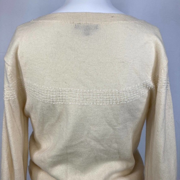 Tocca Sweater Womens Sz S Ivory Embroidered Bow Lambswool Cashmere - Picture 6 of 11